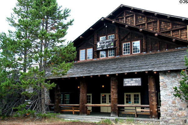 Old Faithful Lodge office & cafeteria log building at Yellowstone National Park. WY.