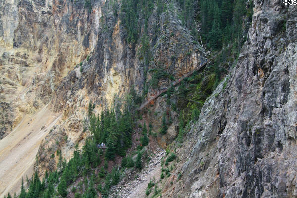 Observation stairway into Grand Canyon of Yellowstone National Park. WY.