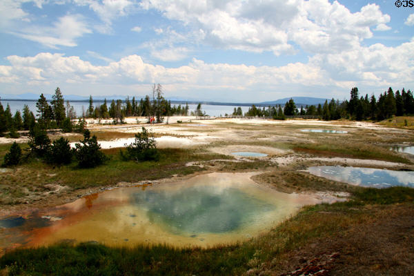 West Thumb Geyser Basin & Yellowstone Lake in Yellowstone National Park. WY.