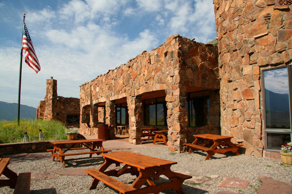 Patio of National Wildlife Museum of Art. Jackson, WY.