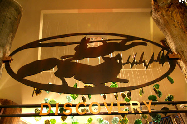 Hare & fox sign marking children's discovery section of National Wildlife Museum of Art. Jackson, WY.