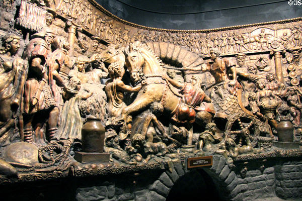 Roman occupation section on Roman Invasion of South Wales sculpted mural (1983) by Frank Abraham at Cardiff Castle,. Cardiff, Wales.
