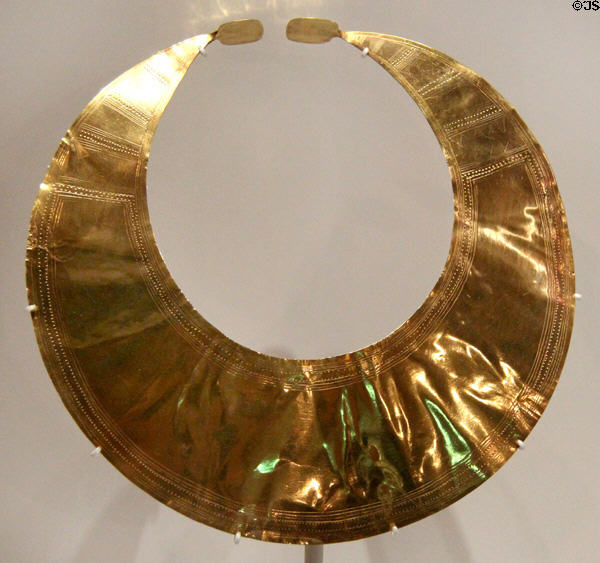 The Llanllyfni Lunula (2200-2000 BCE) discovered in peat by the River Dwyfach near Llanllyfni, north Wales at St Fagans National Museum of History. Cardiff, Wales.