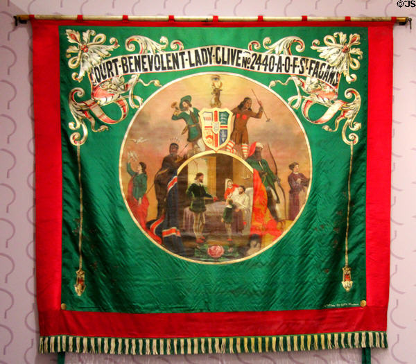 Banner of the Ancient Order of Foresters, Cardiff section (c1903) belonging to Court of Lady Harriet Clive at St Fagans National Museum of History. Cardiff, Wales.
