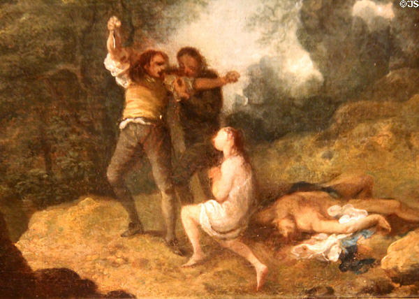 Detail of Landscape with Banditti: the Murder painting (1752) by Richard Wilson at National Museum of Wales. Cardiff, Wales.