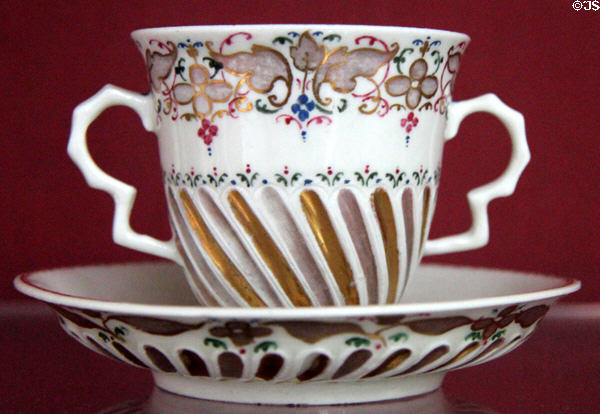 Porcelain beaker & saucer (1718-20) by Böttger for Meissen Porcelain Manuf. of Germany at National Museum of Wales. Cardiff, Wales.