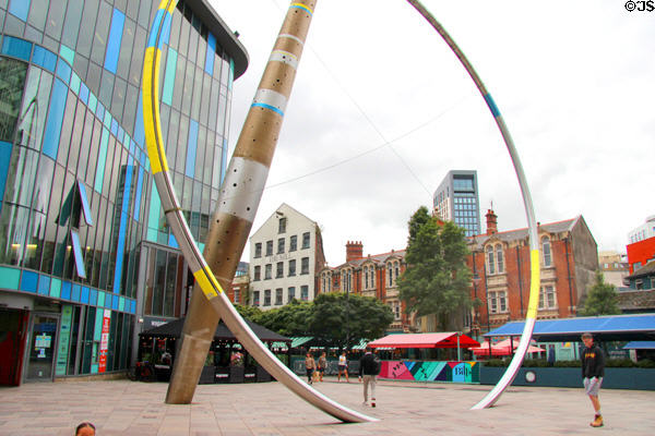 Alliance (2009) sculpture by Jean-Bernard Metais next to Cardiff Library on Hayes Place in Cardiff City Centre. Cardiff, Wales.