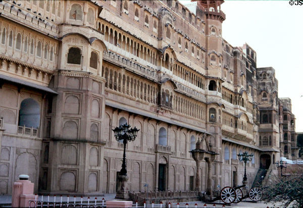 Architectural details of entrance of fort in Bikaner. India.