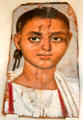 Mummy portrait of boy with curly hair from Fayum, Egypt at Altes Museum. Berlin, Germany.