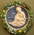 St Ambrose ceramic by Andrea della Robbia of Florence at Bode Museum. Berlin, Germany.