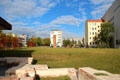 Former alignment of Berlin Wall became walking path at Bernauer Straße Berlin Wall Memorial. Berlin, Germany.