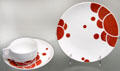 Porcelain up & saucer plus dessert plate by Jutta Sika for manuf. Josef Böck of Vienna at Schleswig Holstein State Museum. Schleswig, Germany.