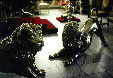 Lion statues posture on the floor of Rosenborg Slot , Kobenhavn. Denmark.
