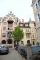 Traditional buildings opposite Munich Paleontology Museum. Munich, Germany.