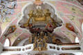 Baroque organ loft under tromp l'oeil baldachin at St Peter & Paul church. Oberammergau, Germany.