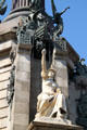 Figure representing a Spanish realm on Columbus Monument. Barcelona, Spain.