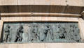 Plaque of Columbus meeting Queen Isabella upon return from New World on Columbus Monument. Barcelona, Spain.