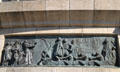 Plaque of Columbus sailing from Palos de la Frontera on Columbus Monument. Barcelona, Spain.
