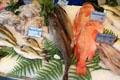 Whole fish on offer in seafood store. Paris, France.