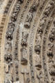 Portal carvings on facade of Reims Cathedral. Reims, France.