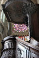 Pulpit with rose window in background in Reims Cathedral. Reims, France.