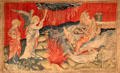 Second trumpet: shipwreck from Apocalypse Tapestry at Angers Chateau. Angers, France.