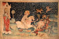 Beasts are thrown into lake of fire from Apocalypse Tapestry at Angers Chateau. Angers, France.