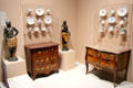 Two French commodes , French porcelain & sculptures of African servants at Orleans Beaux Arts Museum. Orleans, France.