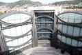 Art work incorporated into glass facade of Musée d'Art moderne et d'Art Contemporain. Nice, France.