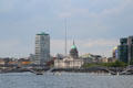River Liffey with Liberty Hall & Custom House over Seán O'Casey Bridge. Dublin, Ireland.