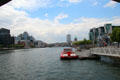 River Liffey with George's Quay Plaza, Liberty Hall, Custom House, & IFSC House. Dublin, Ireland.