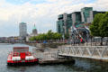 River Liffey with Liberty Hall, Custom House, IFSC House & Scherzer Rolling Lift Bridges. Dublin, Ireland.
