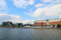 River Liffey with Seán O'Casey Bridge & Irish Emigration Museum. Dublin, Ireland.