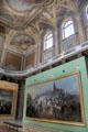 Chamber of Deputies of kingdom of Italy hall, not used due to transfer of capital from Turin to Florence, now a paintings gallery depicting military battles of Savoy army & Garibaldi's volunteers at Palazzo Carignano. Turin, Italy.