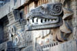 Detail of a serpent sculpture on Temple of Quetzalcoatl at Teotihuacán. Mexico.