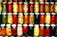 Colorful jarred preserves in Huejotzingo. Mexico.
