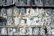 Skulls carved into Ball Court walls at Chichén Itzá inspired players to win or die. Mexico.