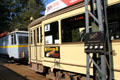 Tram that operated in Den Haag with Willem II cigarette ad on the side at Arnhem Openlucht Museum. Arnhem, Netherlands.