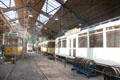 Tram collection in rail shed at Arnhem Openlucht Museum. Arnhem, Netherlands.