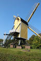 Post-Mill from Huizen used to grind grain for 250 years reflecting the durability & efficiency of its design at Arnhem Openlucht Museum. Arnhem, Netherlands