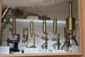Collection of antique brass microscopes at Teylers Museum. Haarlem, Netherlands.