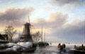 Winter landscape with canal & windmill painting by Jan Jacob Spohler at Teylers Museum. Haarlem, Netherlands.