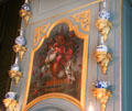 Delft objects places on shelves above fireplace in one of Princess Mary's private rooms. Het Loo, Netherlands.
