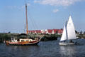 Sailboats on the canal. Sloten, Netherlands.