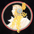 Art Nouveau female profile sculpted in tin at National Tin Figure Museum. Ommen, Netherlands