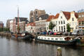 Traditional Dutch roof lines along canal. Zwolle, Netherlands.