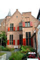 ANNO Stadsmuseum Zwolle notable for its brick facade, bright red shutters & gardens. Zwolle, Netherlands.