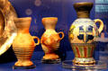 Majolica jug & funnel beakers with design on jug depicting coats of arms of Kampen, Deventer & Zwolle at ANNO Stadsmuseum Zwolle. Zwolle, Netherlands.