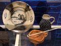 Assortment of Dutch stoneware dishes at ANNO Stadsmuseum Zwolle. Zwolle, Netherlands.