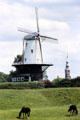 Windmill & horses in Veere. Veere, Netherlands.
